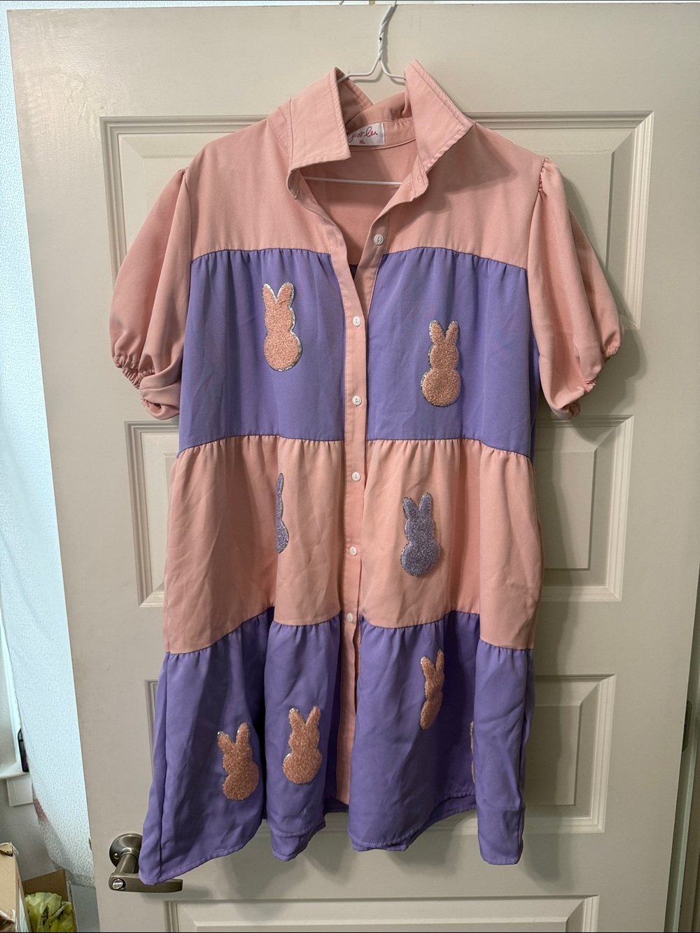 Pink & Lavender Bunny Patch Button-Up Dress Top